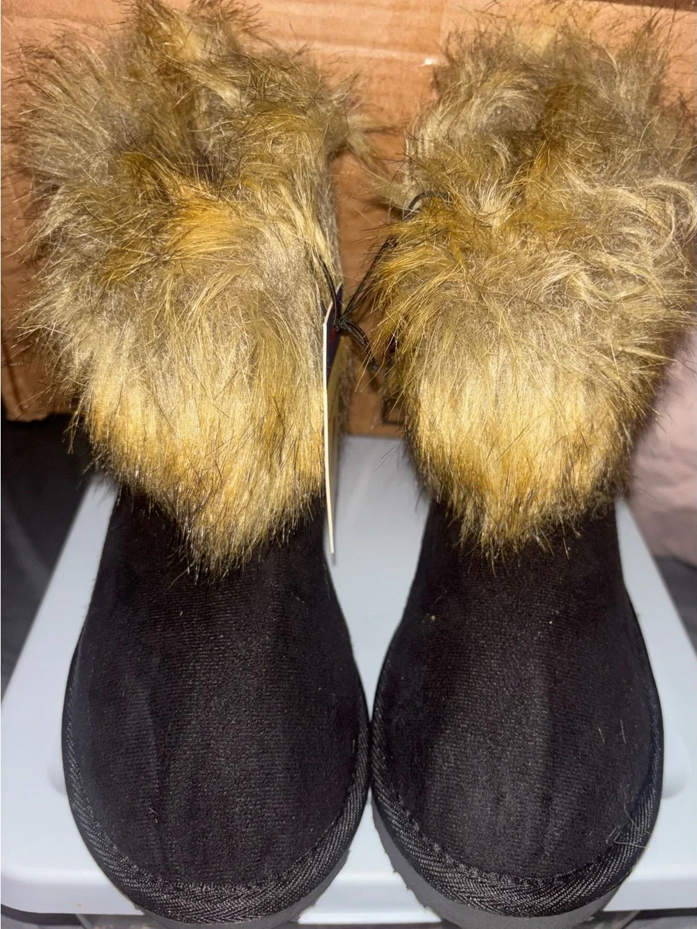 Women's Black Winter Faux-Fur Trim Boots